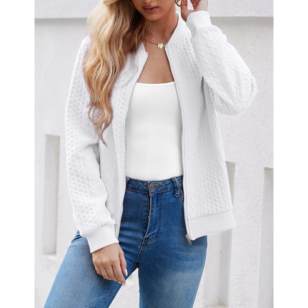 Women's Zip Up Cardigan Sweater Long Sleeve Casual Jacket Large - Picture 3 of 8